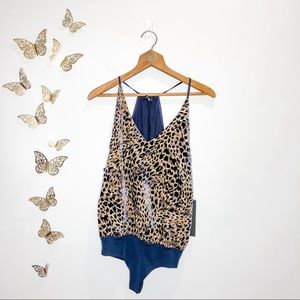 NWT OLIVACEOUS Cheetah Print with Navy Blue Undertones Body Suit Tank Top size S